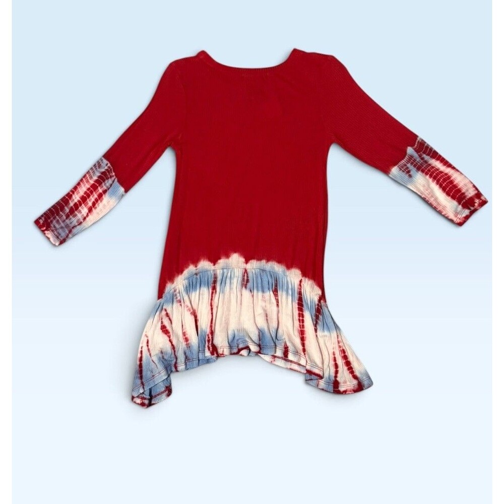 NWT Xtraordinary Girls XL Red White Blue Tie-Dye Ribbed Asymmetrical Tunic Top - Picture 3 of 4